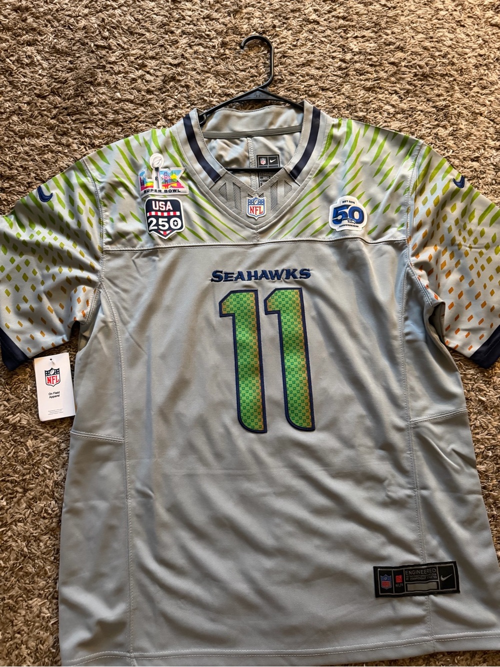 NFL Seattle Seahawks #11 Gray and Green Short-Sleeve Jersey